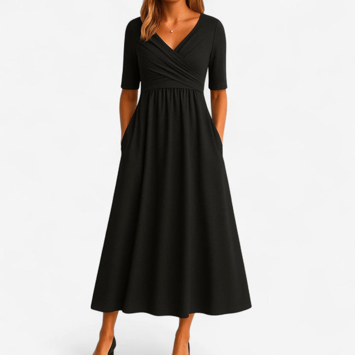 Ivy | Women's Elegant Midi Dress - Black