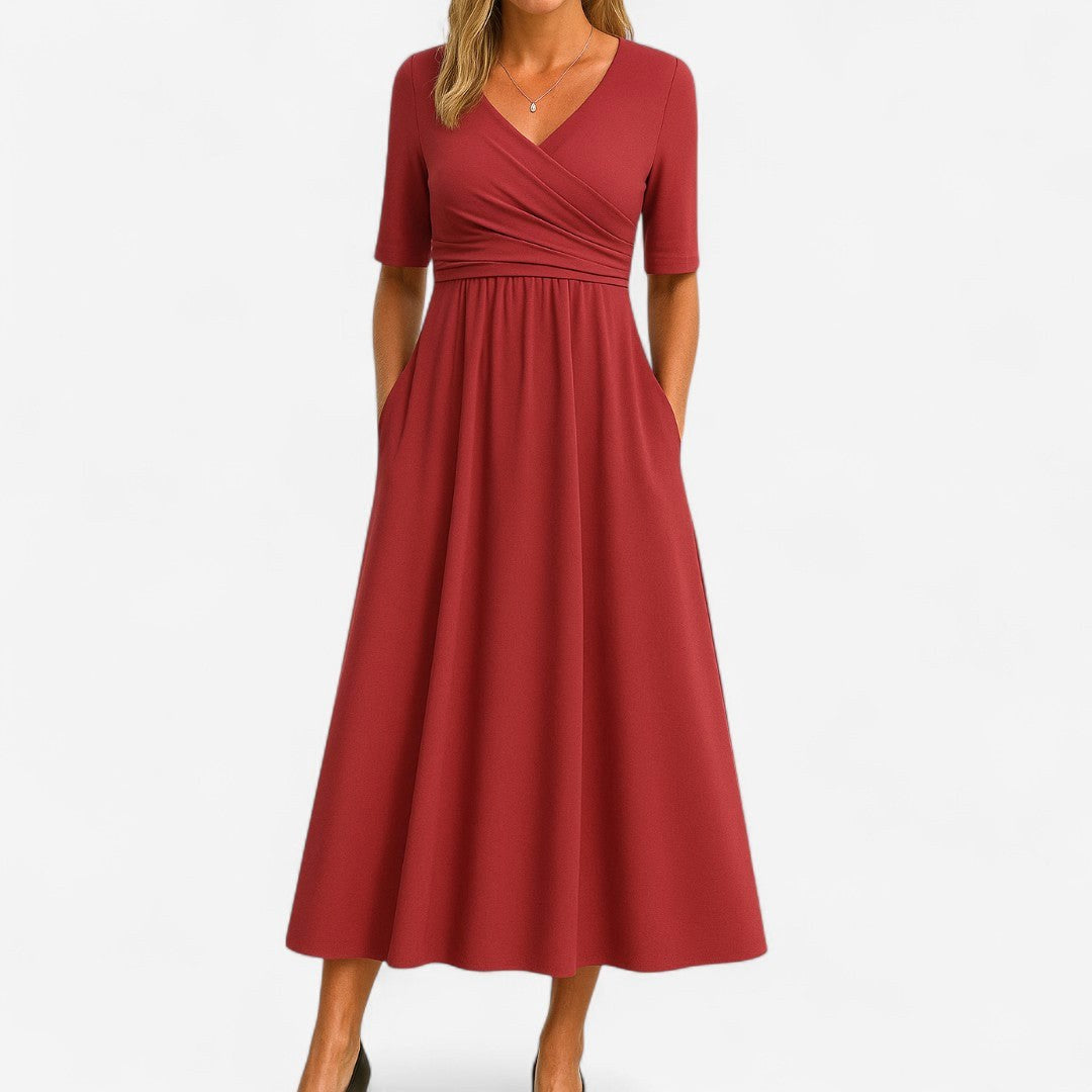 Ivy | Women's Elegant Midi Dress - Red