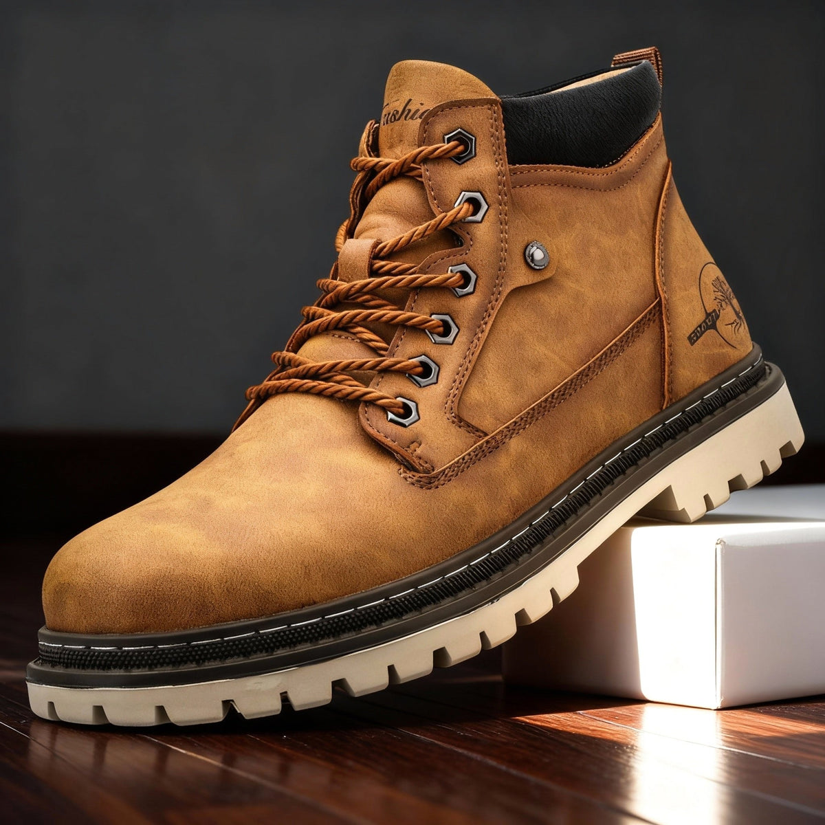 Jack | Men's Leather Work Boots, Lace-Up Anti-Slip Boots | Animated Apparel | Brown