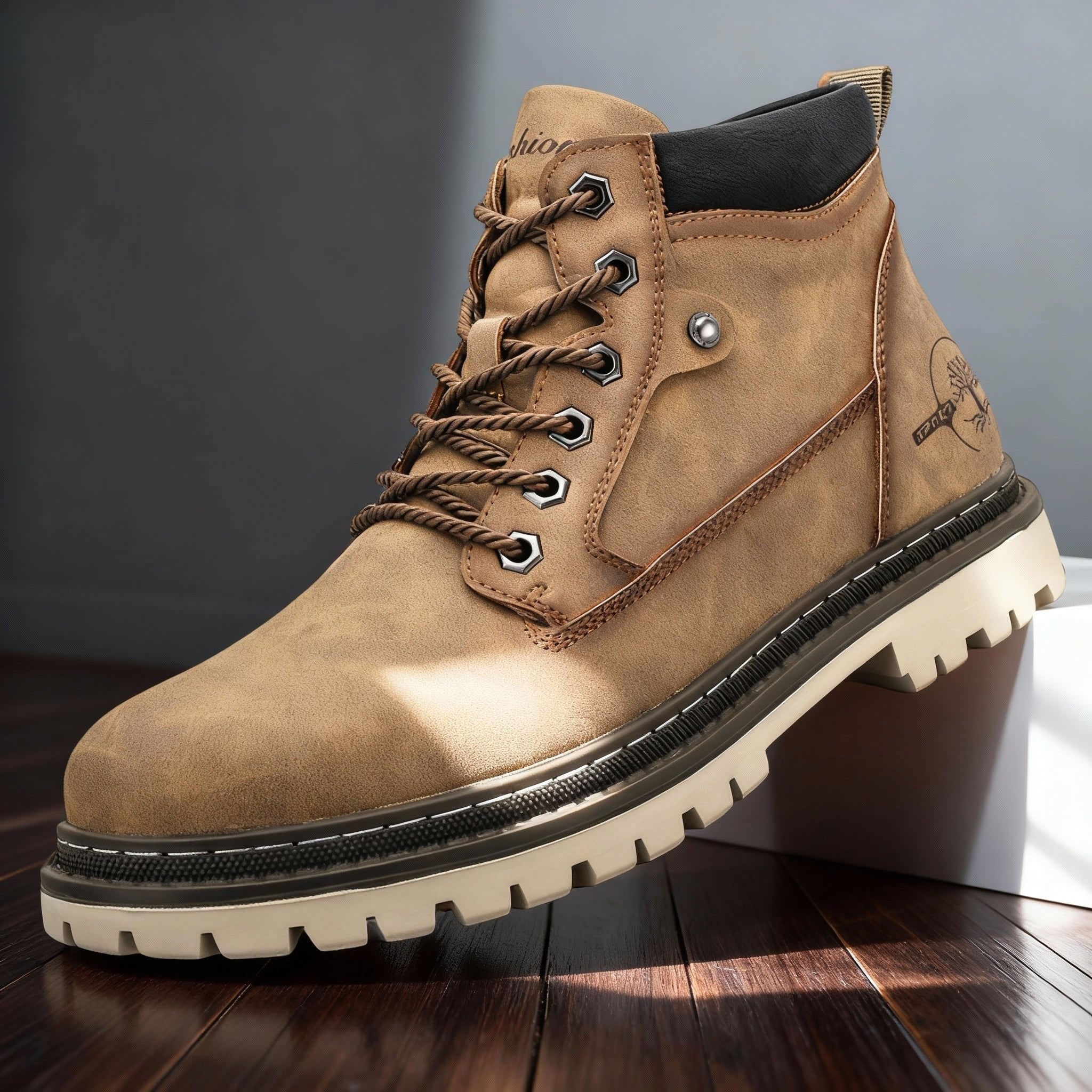 Jack | Men's Leather Work Boots, Lace-Up Anti-Slip Boots | Animated Apparel | Khaki