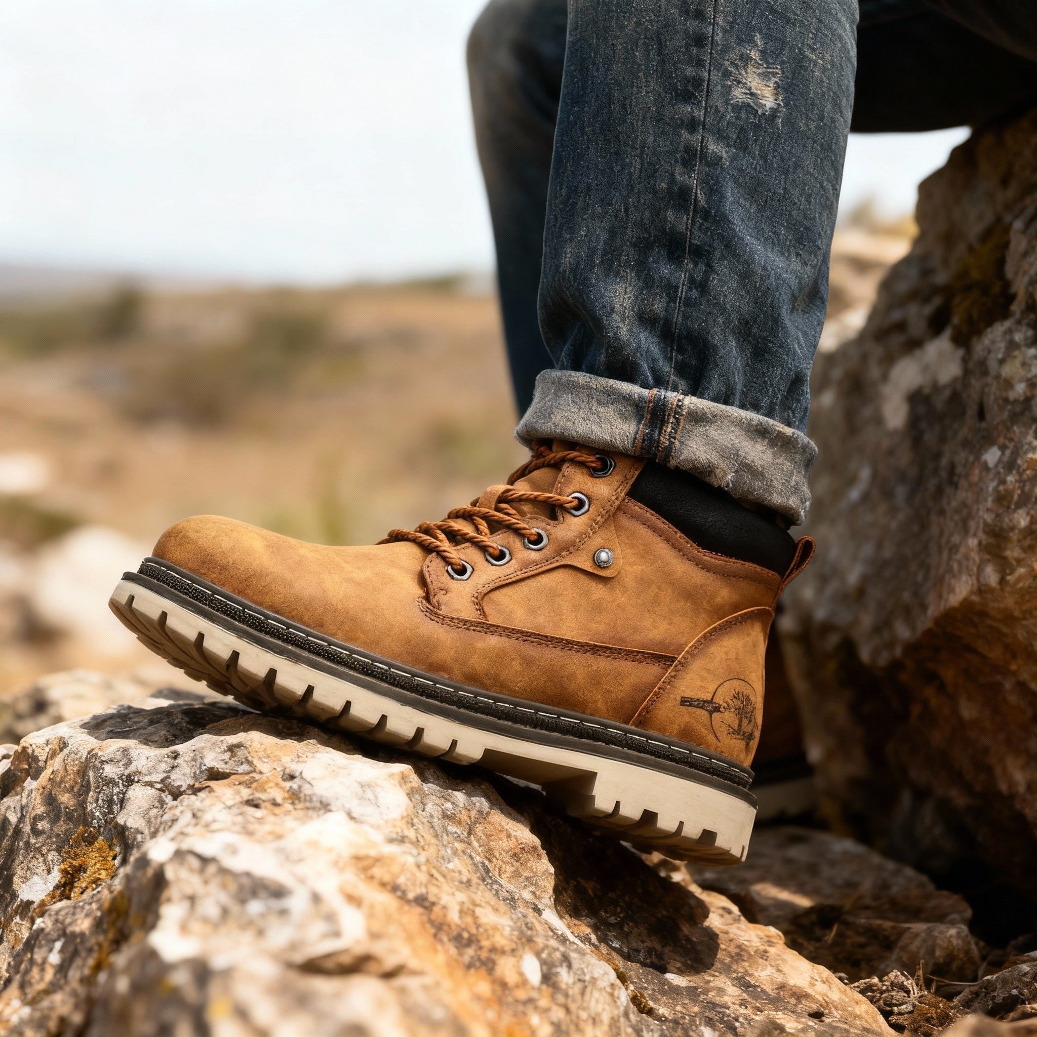 Jack | Men's Leather Work Boots, Lace-Up Anti-Slip Boots | Animated Apparel
