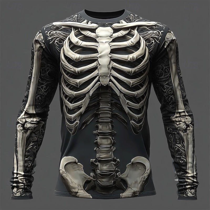 Jackson | Men's Long-Sleeve Skeleton Flame Shirt, Halloween Graphic Tee | Animated Apparel | Black 3