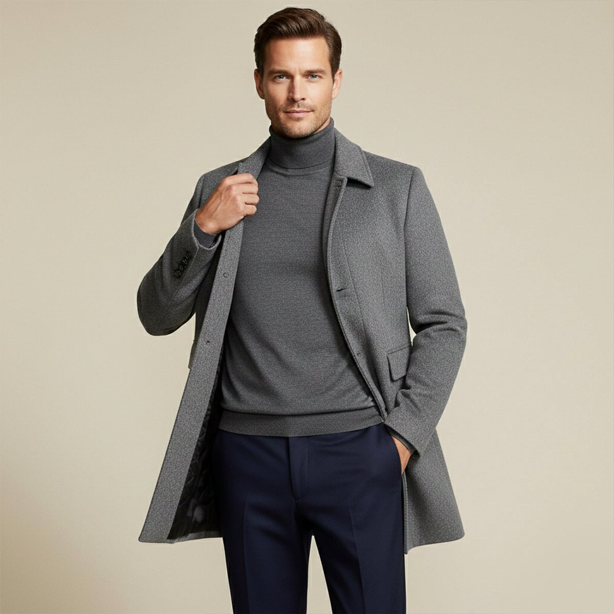 Jackson | Men's Wool Blend Tailored Coat, Longline Autumn Coat | Animated Apparel