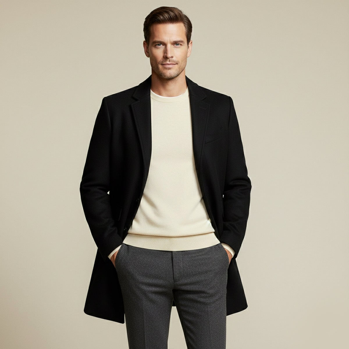 Jackson | Men's Wool Blend Tailored Coat, Longline Autumn Coat | Animated Apparel