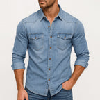Owen | Men's Denim Shirt with Classic Collar, Button-Up Denim Shirt | Animated Apparel