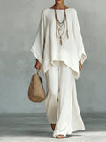 Jacqui | Women's Elegant Wide-Sleeve Two-Piece Set - White
