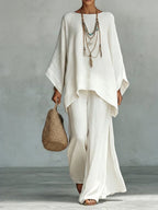 Jacqui | Women's Elegant Wide-Sleeve Two-Piece Set - White