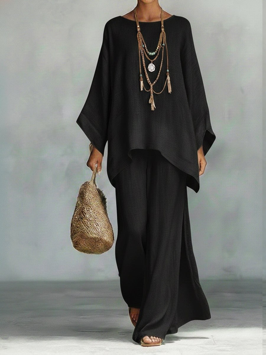 Jacqui | Women's Elegant Wide-Sleeve Two-Piece Set - Black