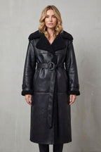 Aaliyah | Women's Long Black Aviator Coat with Teddy Collar, Warm Winter Jacket | Animated Apparel | Black