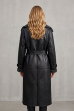 Aaliyah | Women's Long Black Aviator Coat with Teddy Collar, Warm Winter Jacket | Animated Apparel