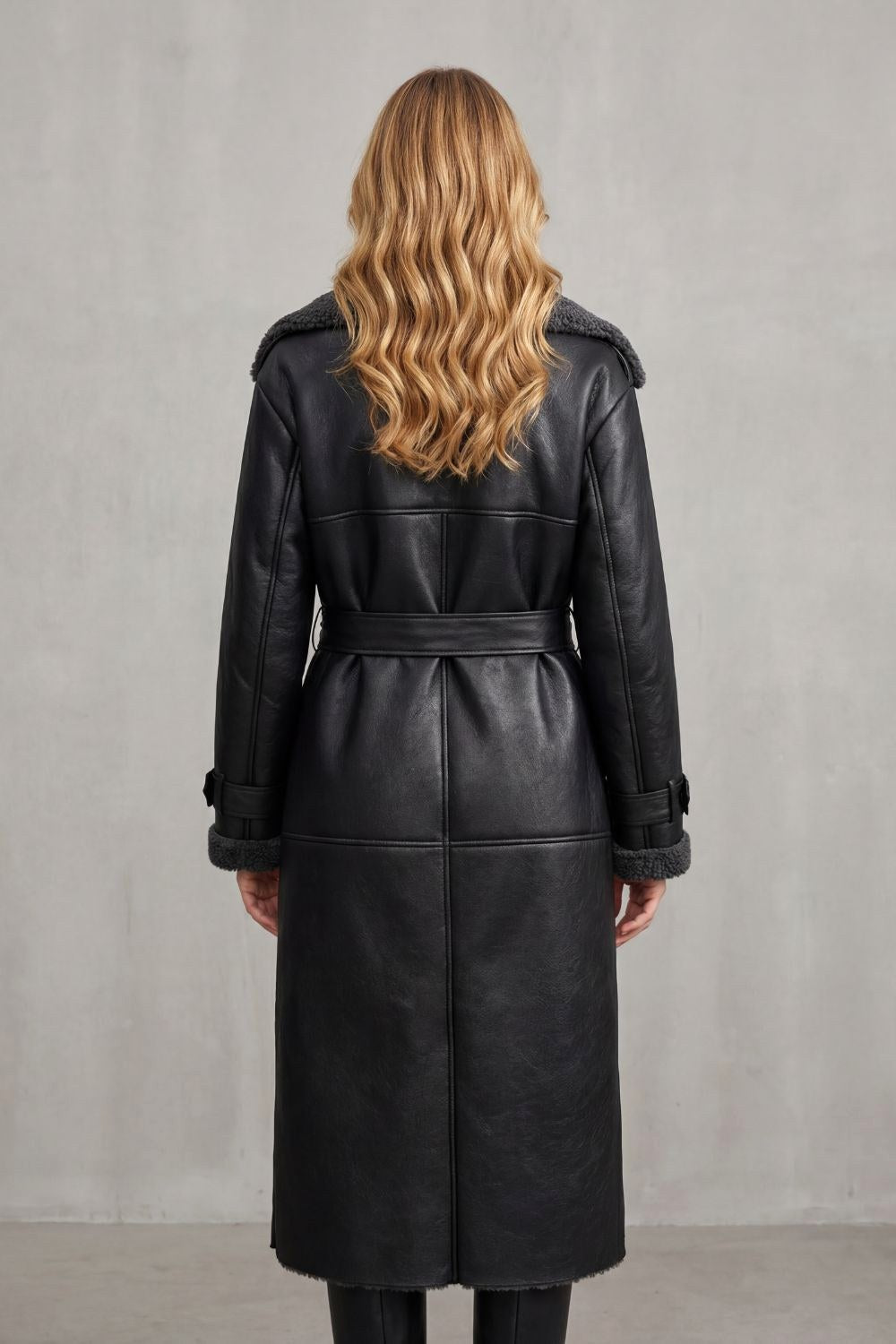 Aaliyah | Women's Long Black Aviator Coat with Teddy Collar, Warm Winter Jacket | Animated Apparel