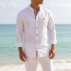 Jake | Men's Mandarin-Collar Cotton Shirt, Long Sleeve Tailored Shirt | Animated Apparel