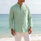 Jake | Men's Mandarin-Collar Cotton Shirt, Long Sleeve Tailored Shirt | Animated Apparel