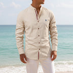 Jake | Men's Mandarin-Collar Cotton Shirt, Long Sleeve Tailored Shirt | Animated Apparel