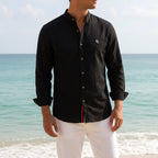 Jake | Men's Mandarin-Collar Cotton Shirt, Long Sleeve Tailored Shirt | Animated Apparel