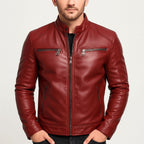 Noah | Men's Leather Motorcycle Jacket, Stand Collar Biker Jacket | Animated Apparel