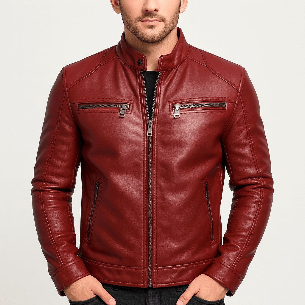 Noah | Men's Leather Motorcycle Jacket, Stand Collar Biker Jacket | Animated Apparel