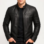 Noah | Men's Leather Motorcycle Jacket, Stand Collar Biker Jacket | Animated Apparel