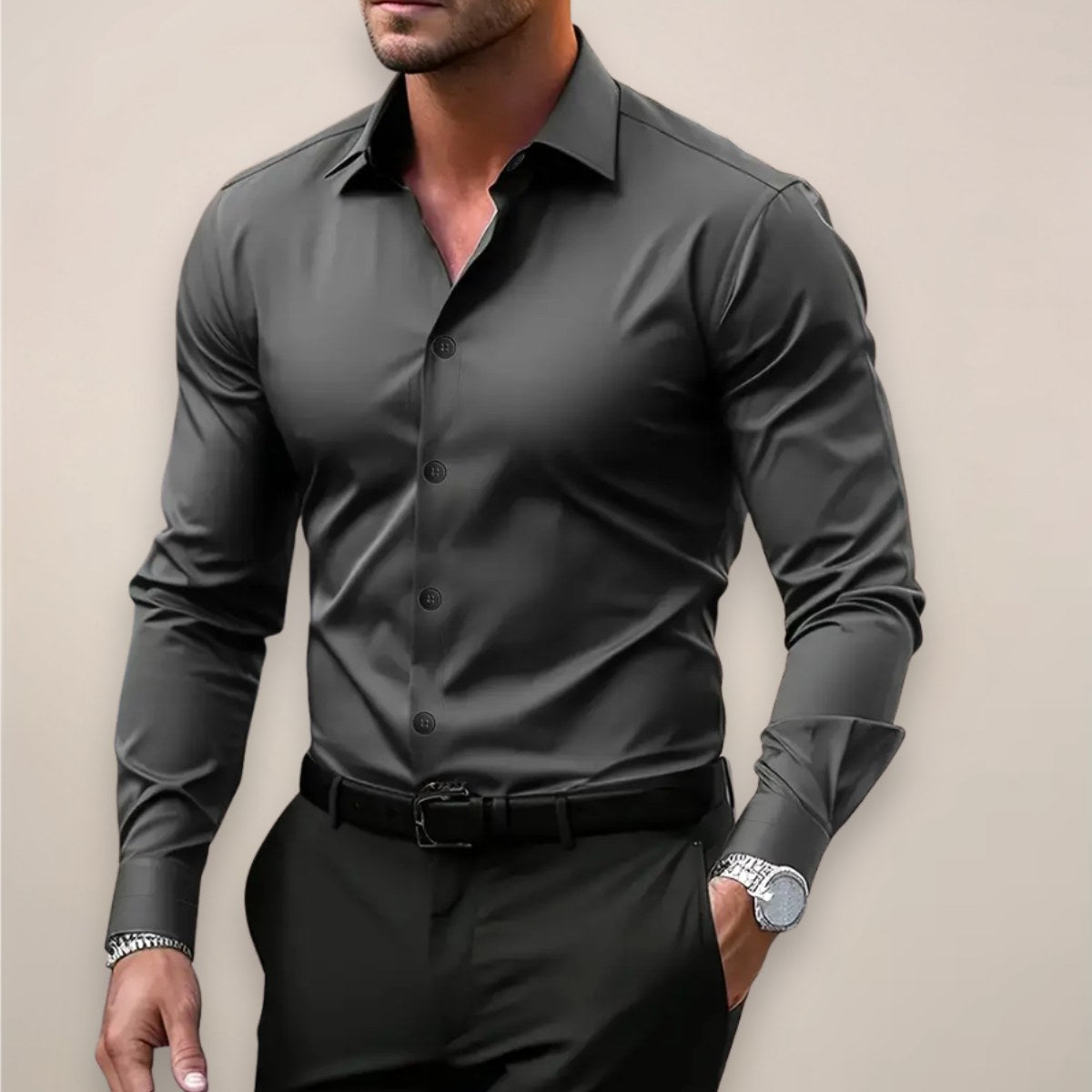James | Men's Long Sleeve Smart Shirt, Tailored Formal Shirt | Animated Apparel | Dark Grey
