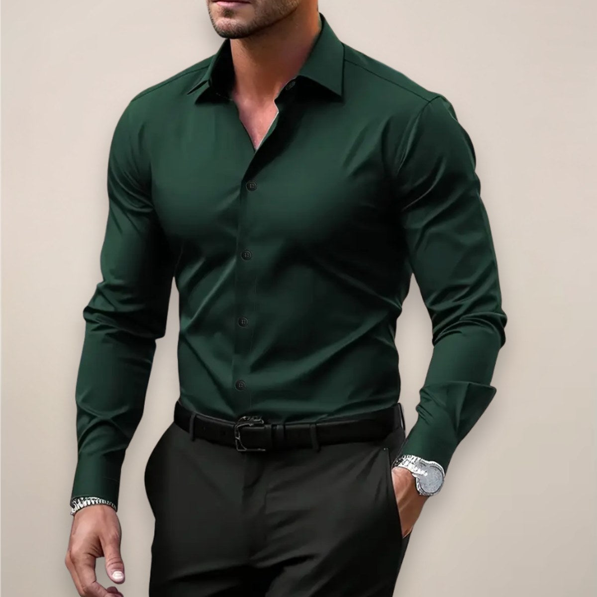 James | Men's Long Sleeve Smart Shirt, Tailored Formal Shirt | Animated Apparel | Dark Green