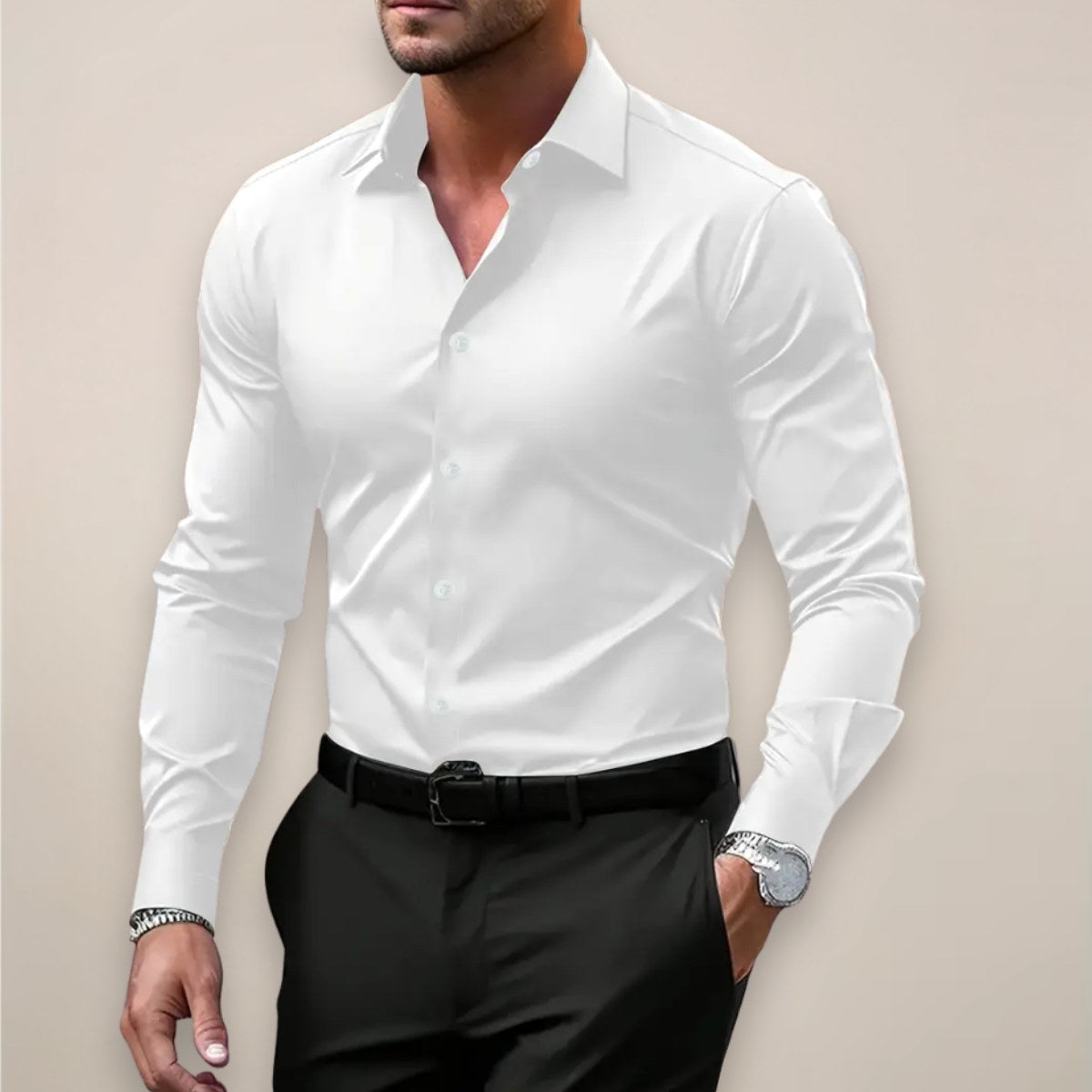 James | Men's Long Sleeve Smart Shirt, Tailored Formal Shirt | Animated Apparel | White