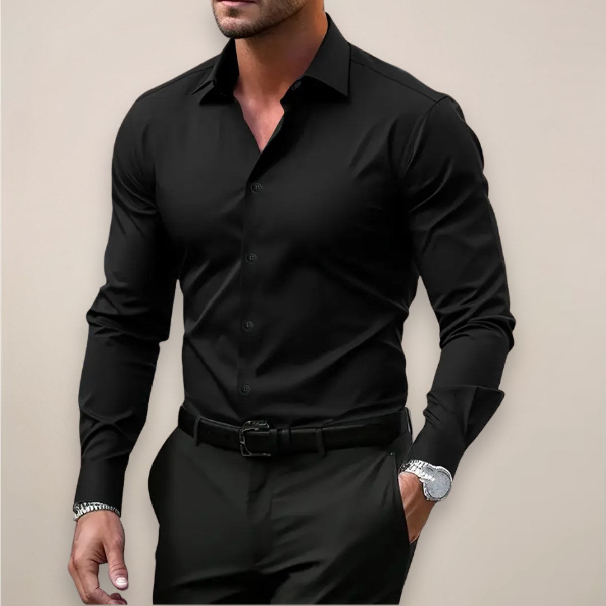 James | Men's Long Sleeve Smart Shirt, Tailored Formal Shirt | Animated Apparel | Black