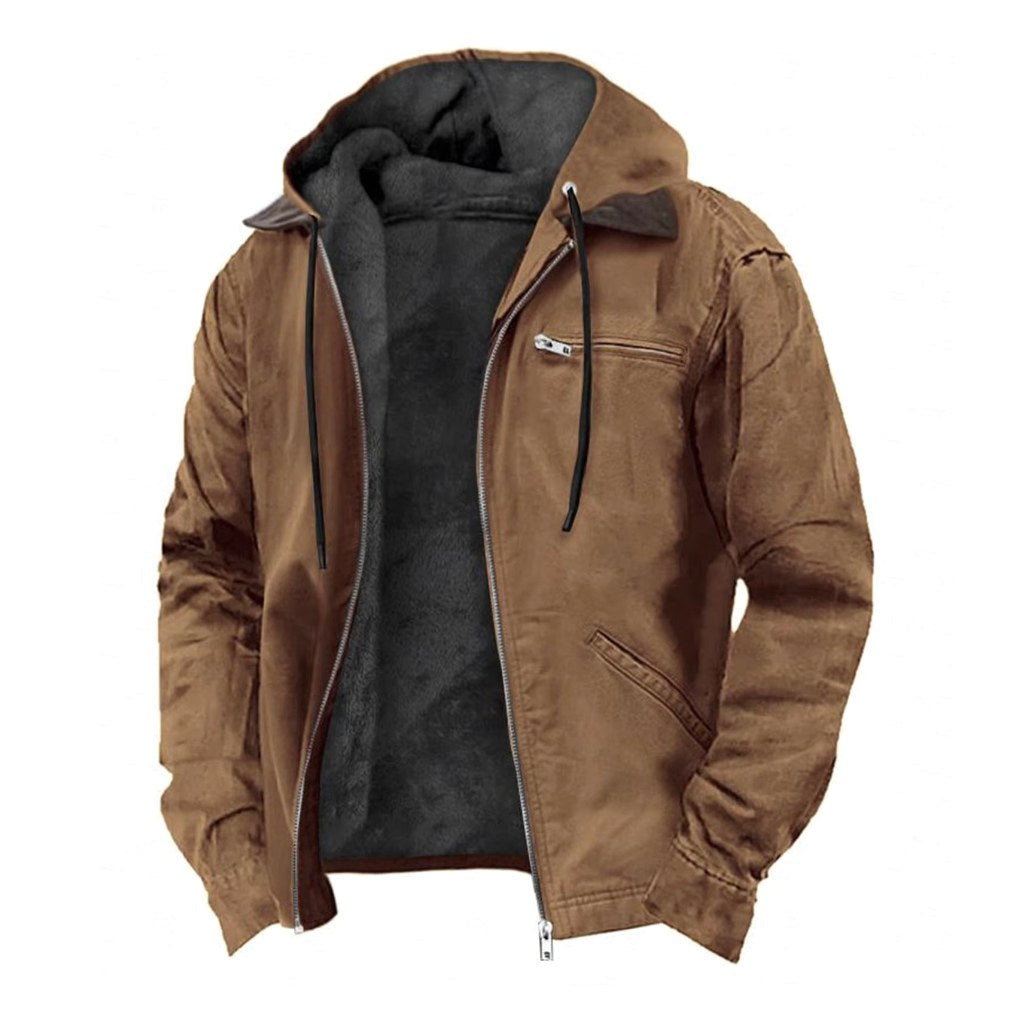 Jamie | Men's Hooded Full Zip Jacket, Lined Casual Jacket | Animated Apparel | Brown