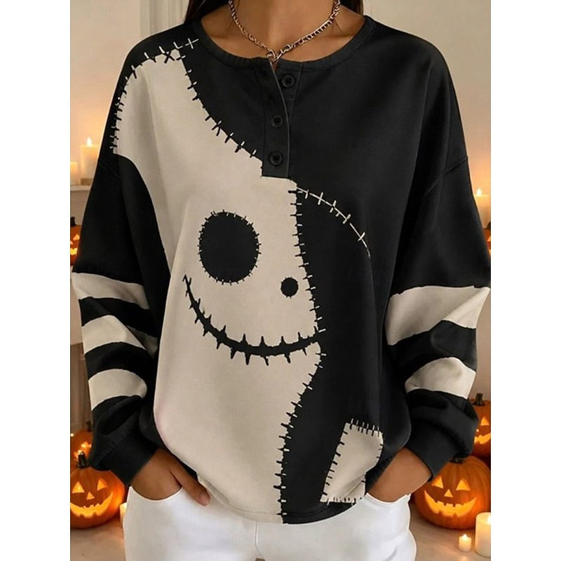 Jenna | Women's Halloween Graphic Crew-Neck Sweatshirt, Festive Graphic Sweater | Animated Apparel | Black