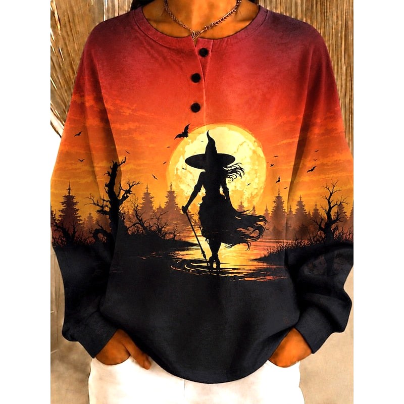 Jenna | Women's Halloween Graphic Crew-Neck Sweatshirt, Festive Graphic Sweater | Animated Apparel | Orange