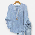Jocelyn | Women's V-Neck Ruffle Sleeve Blouse - Blue