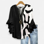 Jocelyn | Women's V-Neck Ruffle Sleeve Blouse - Black