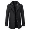 Jonathan | Men's Mid-Length Pea Coat, Notched Lapel Autumn Coat | Animated Apparel | Black