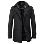 Jonathan | Men's Mid-Length Pea Coat, Notched Lapel Autumn Coat | Animated Apparel | Black