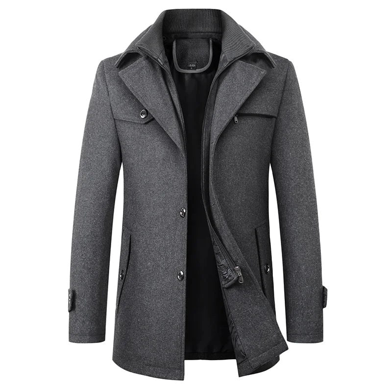 Jonathan | Men's Mid-Length Pea Coat, Notched Lapel Autumn Coat | Animated Apparel | Grey