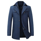Jonathan | Men's Mid-Length Pea Coat, Notched Lapel Autumn Coat | Animated Apparel | Navy