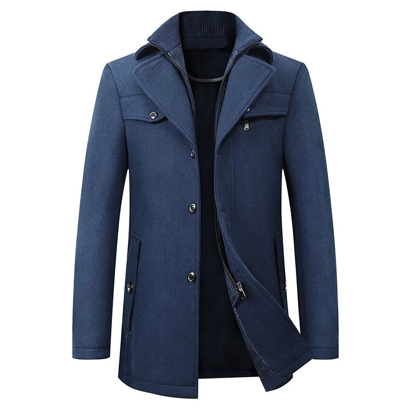 Jonathan | Men's Mid-Length Pea Coat, Notched Lapel Autumn Coat | Animated Apparel | Navy