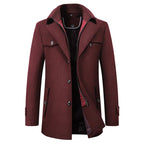 Jonathan | Men's Mid-Length Pea Coat, Notched Lapel Autumn Coat | Animated Apparel | Maroon