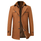 Jonathan | Men's Mid-Length Pea Coat, Notched Lapel Autumn Coat | Animated Apparel | Brown