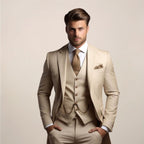 Axel | Men's Three-Piece Tailored Suit, Jacket Waistcoat and Trousers Formalwear | Animated Apparel | Beige