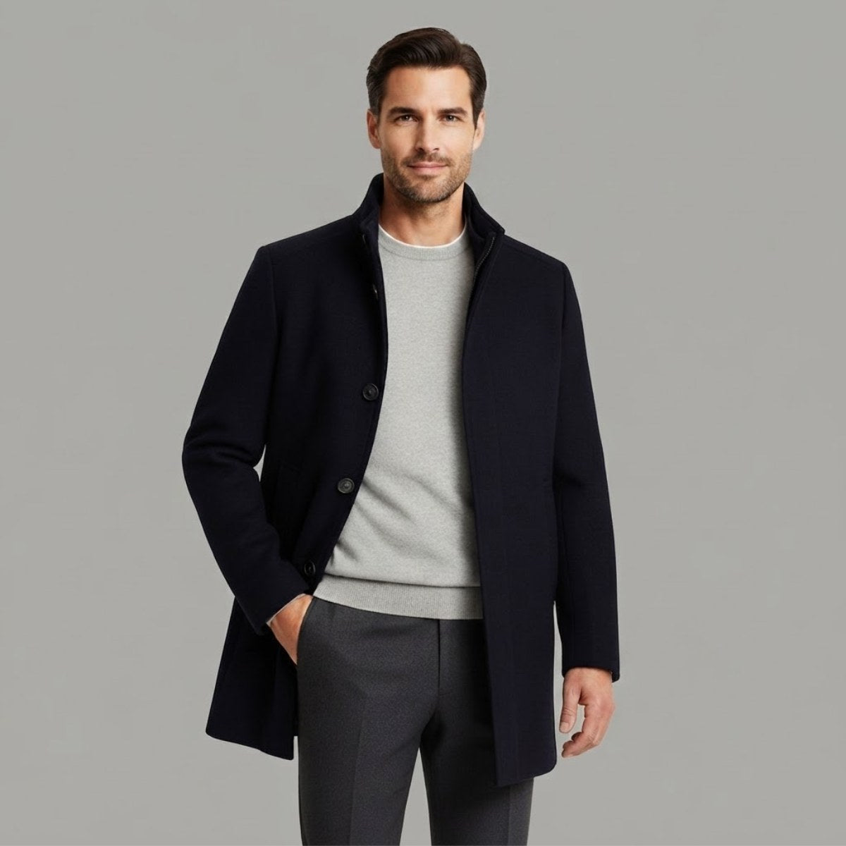 Jordan | Men's Wool Overcoat, Classic Wool Coat | Animated Apparel