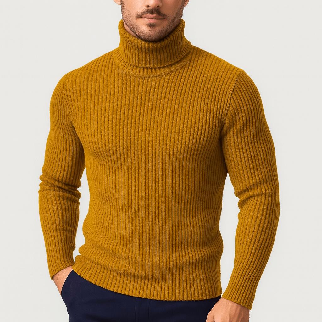 Daniel | Men's Ribbed Roll-Neck Jumper, Thermal Knit Autumn Jumper | Animated Apparel