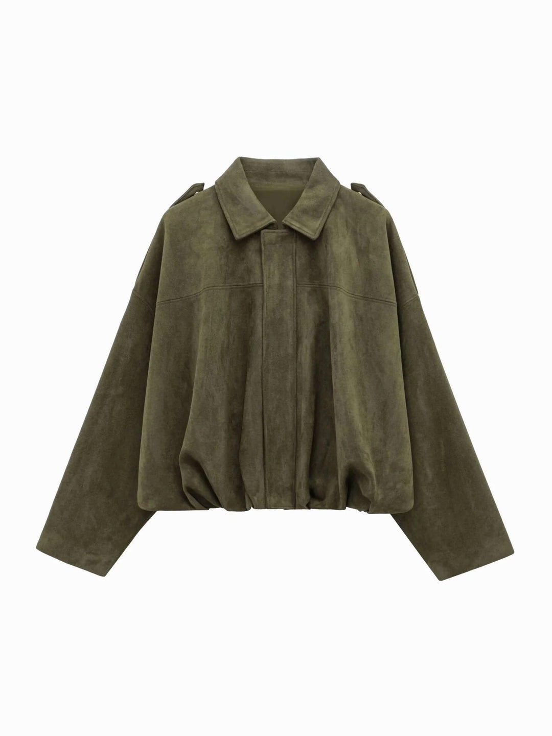 Josette | Women's Faux Suede Collared Bomber Jacket, Structured Collar Jacket | Animated Apparel | Green