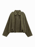Josette | Women's Faux Suede Collared Bomber Jacket, Structured Collar Jacket | Animated Apparel | Green