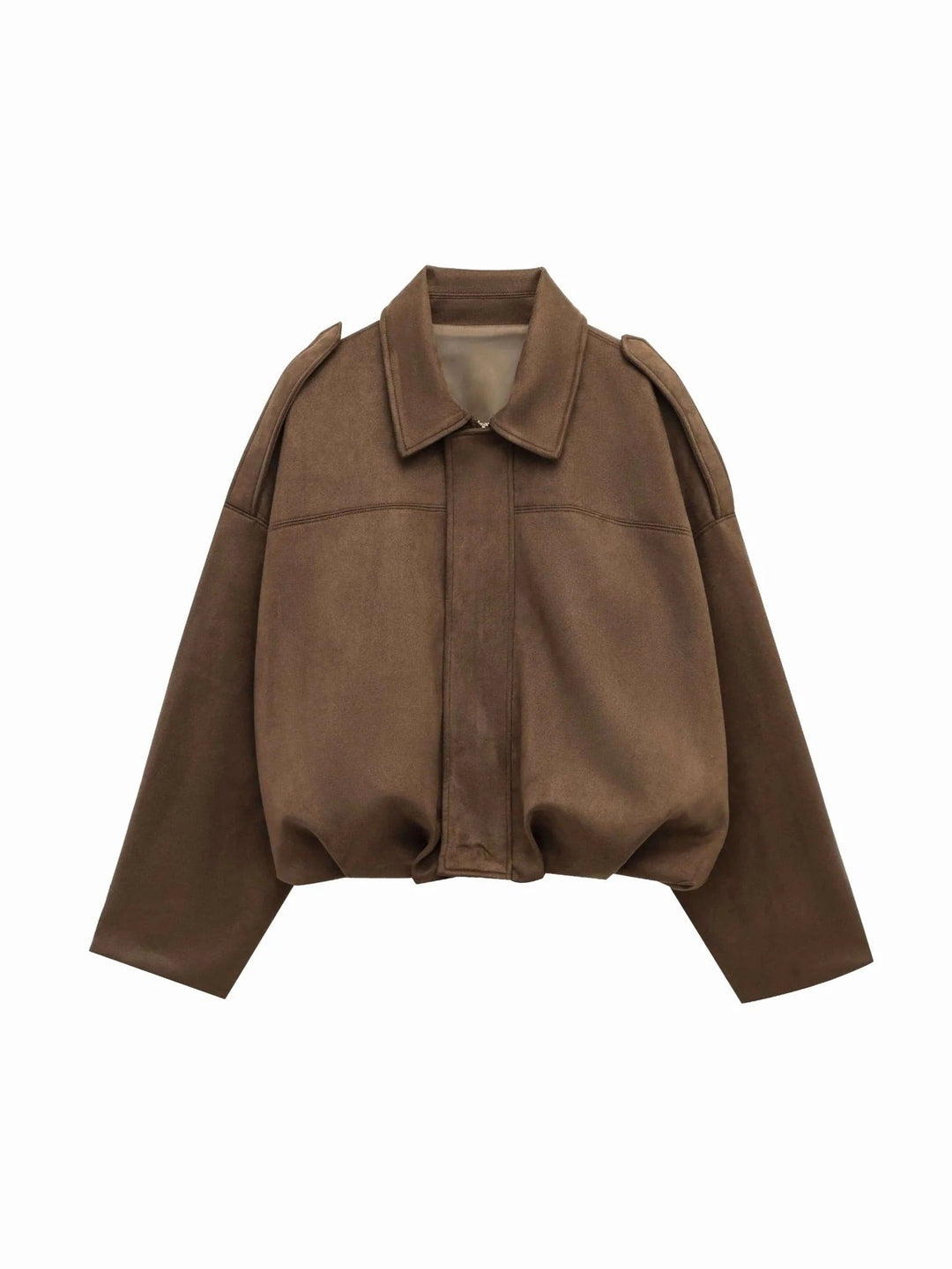 Josette | Women's Faux Suede Collared Bomber Jacket, Structured Collar Jacket | Animated Apparel