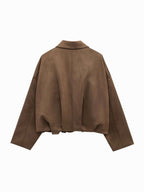 Josette | Women's Faux Suede Collared Bomber Jacket, Structured Collar Jacket | Animated Apparel