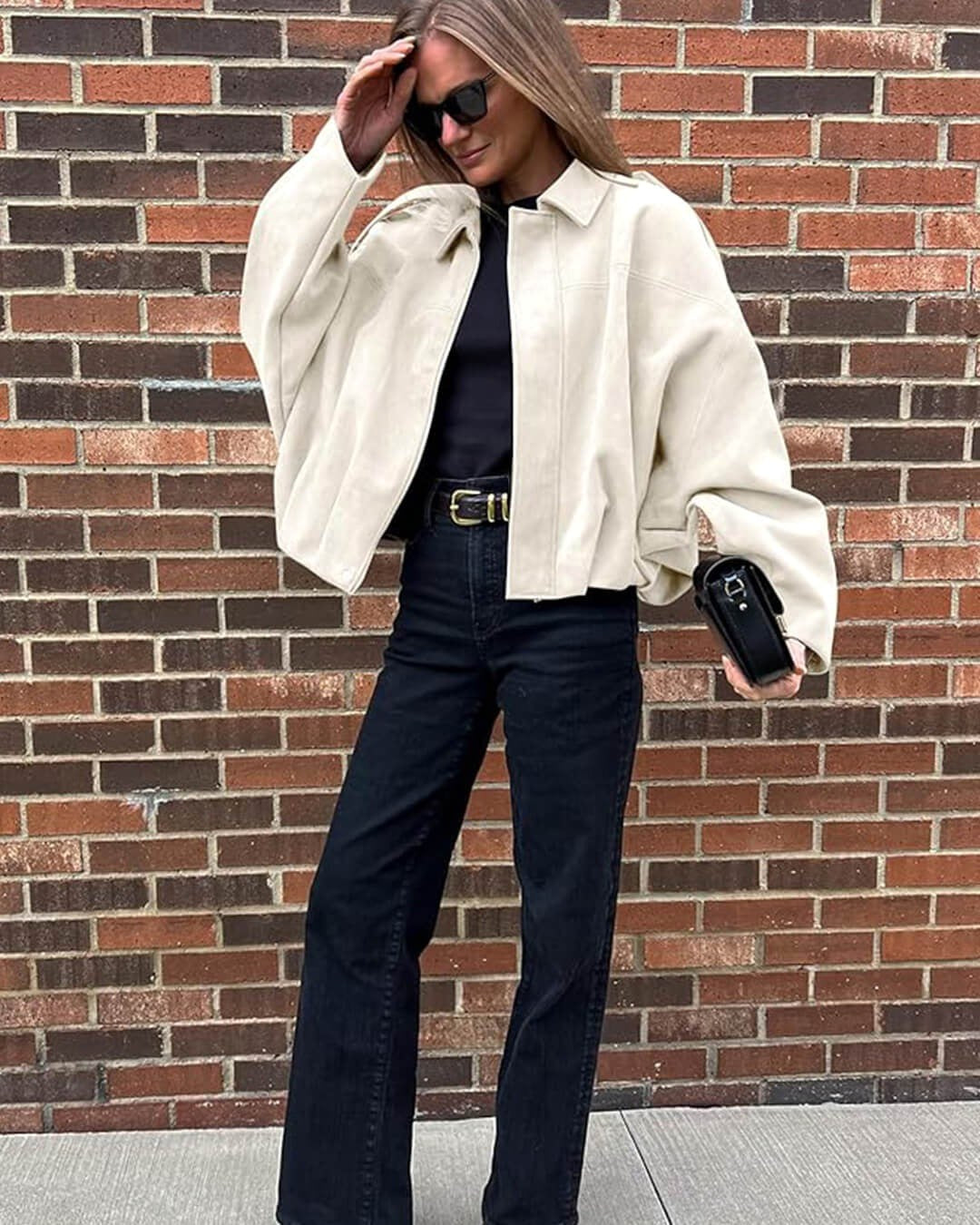 Josette | Women's Faux Suede Collared Bomber Jacket, Structured Collar Jacket | Animated Apparel