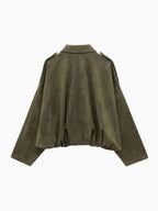 Josette | Women's Faux Suede Collared Bomber Jacket, Structured Collar Jacket | Animated Apparel | Brown