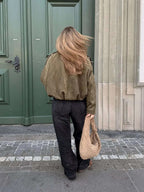 Josette | Women's Faux Suede Collared Bomber Jacket, Structured Collar Jacket | Animated Apparel
