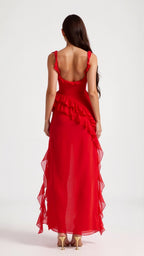 Julia | Women's Ruffled Maxi Dress, Front Slit Evening Dress | Animated Apparel