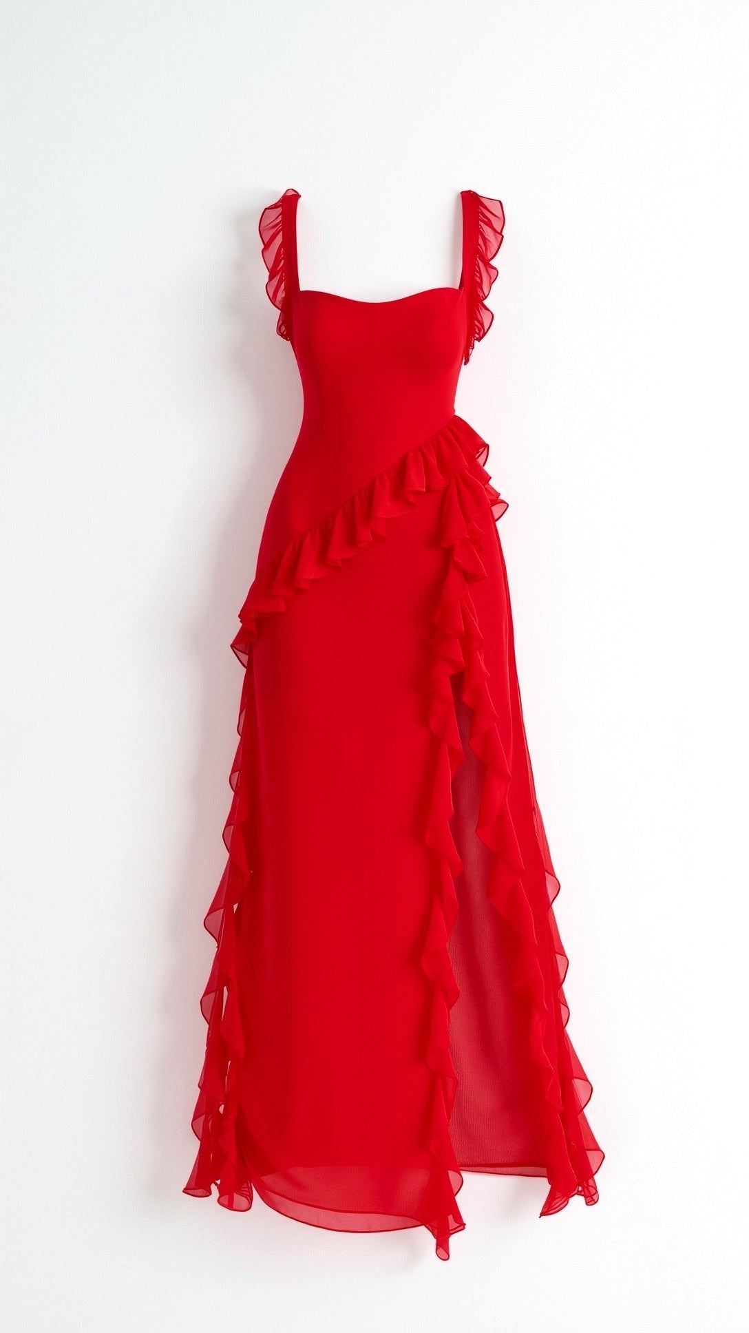 Julia | Women's Ruffled Maxi Dress, Front Slit Evening Dress | Animated Apparel